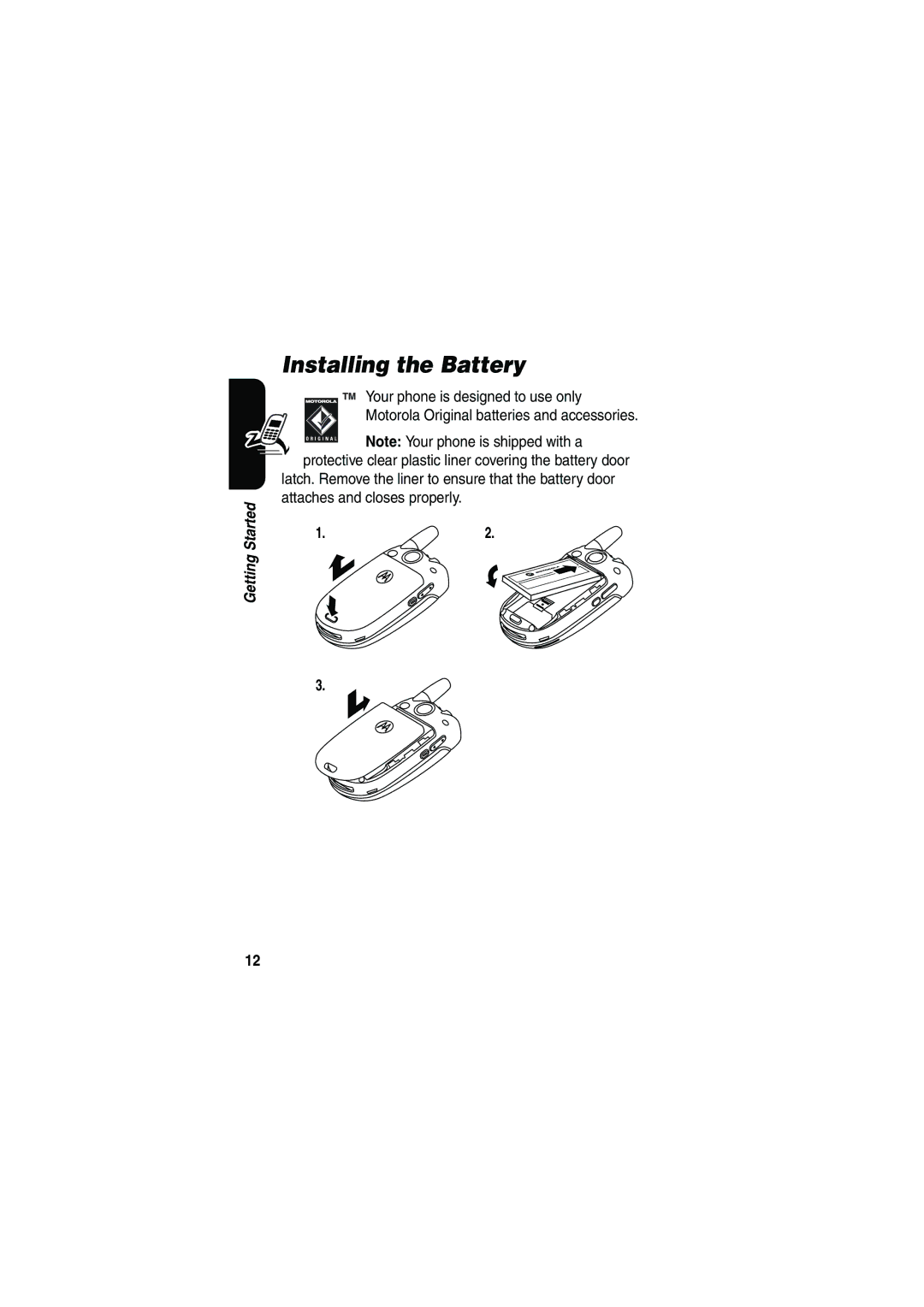 Motorola V535 manual Installing the Battery 