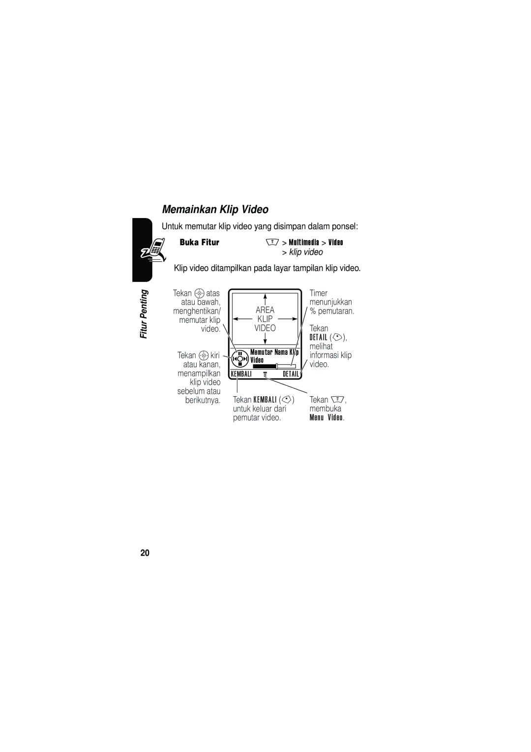 Motorola V535 manual Memainkan Klip Video 