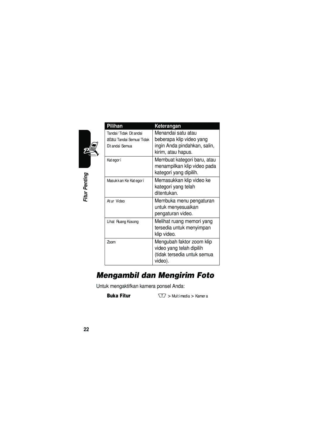 Motorola V535 manual Mengambil dan Mengirim Foto 