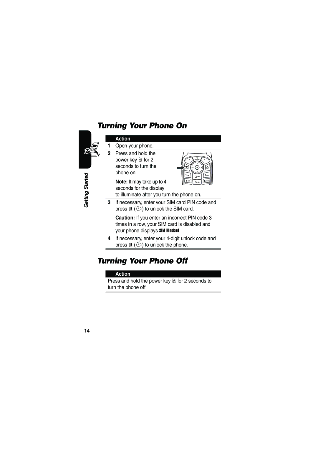 Motorola V535 manual Turning Your Phone On, Turning Your Phone Off 