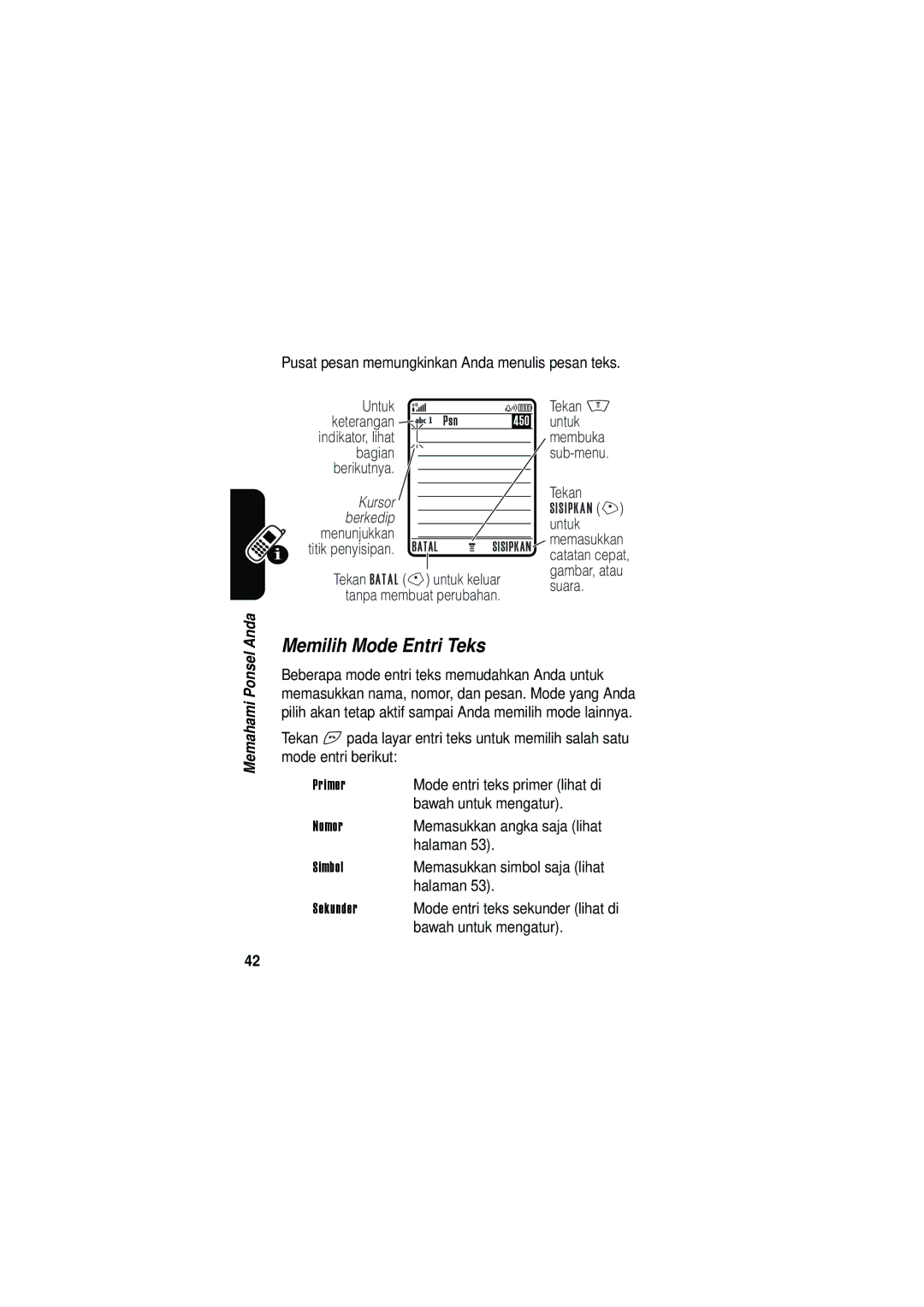 Motorola V535 manual Memilih Mode Entri Teks 