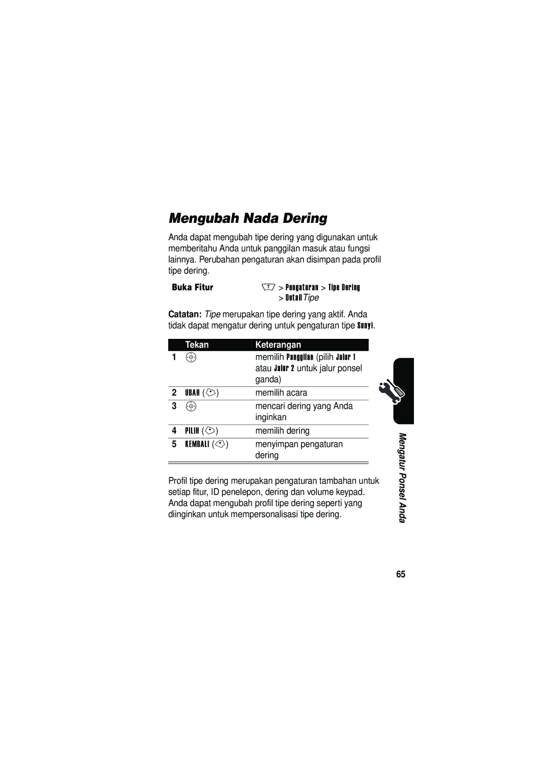 Motorola V535 manual Mengubah Nada Dering 