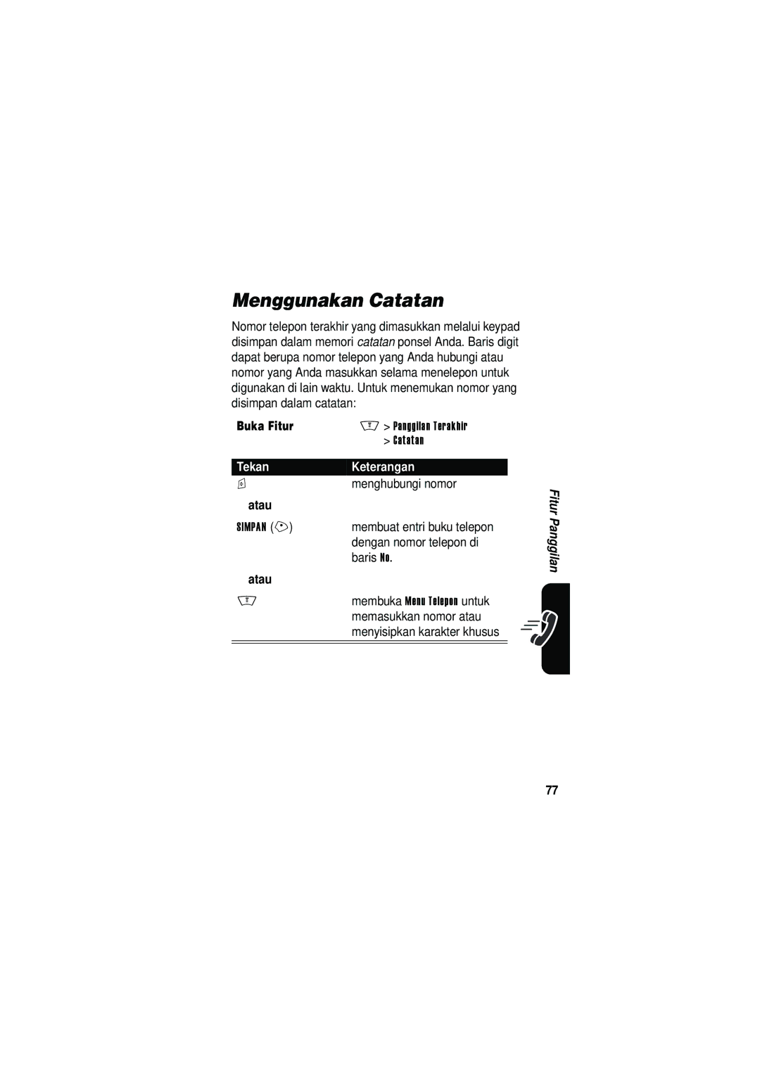 Motorola V535 manual Menggunakan Catatan 