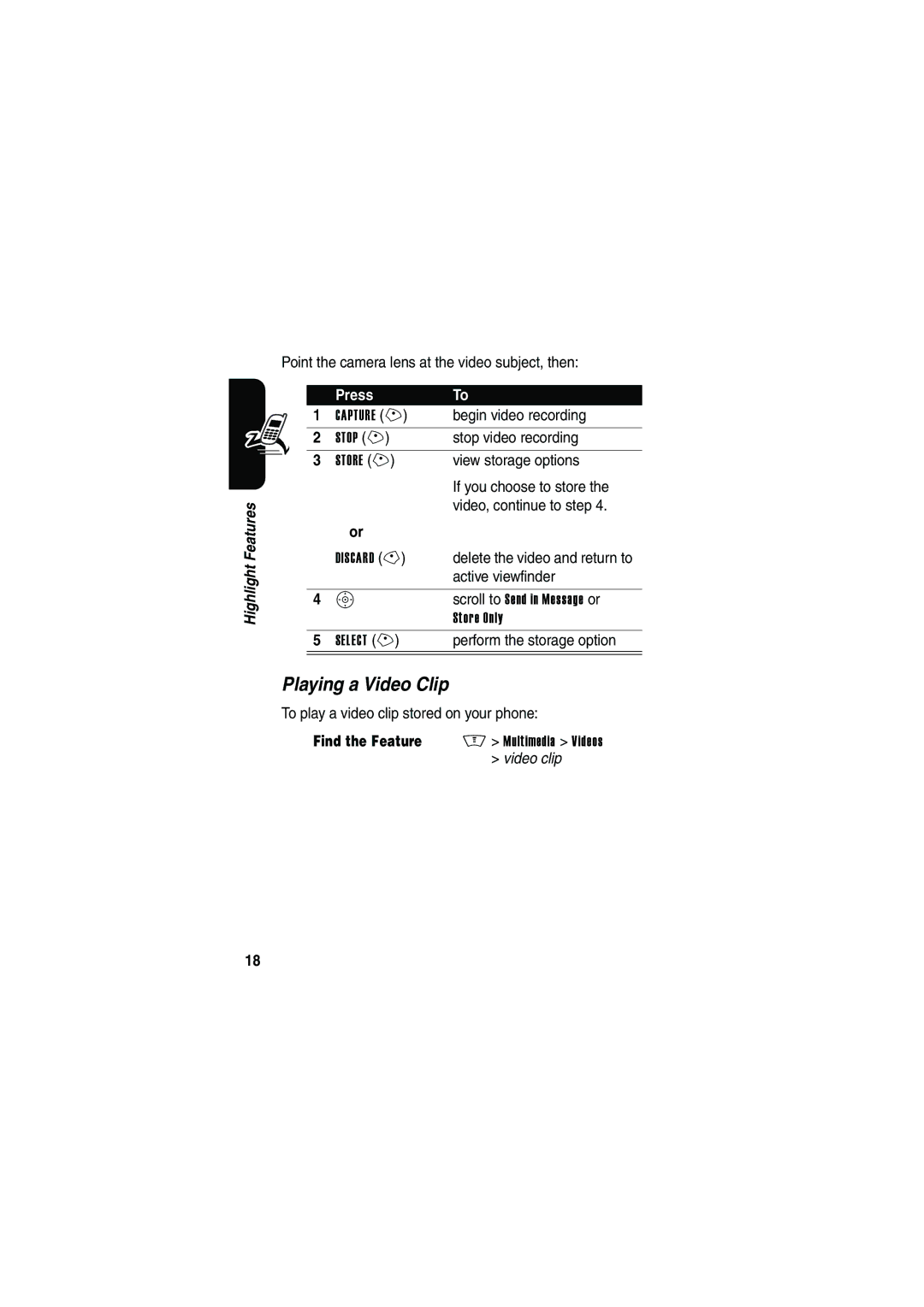 Motorola V535 manual Playing a Video Clip 