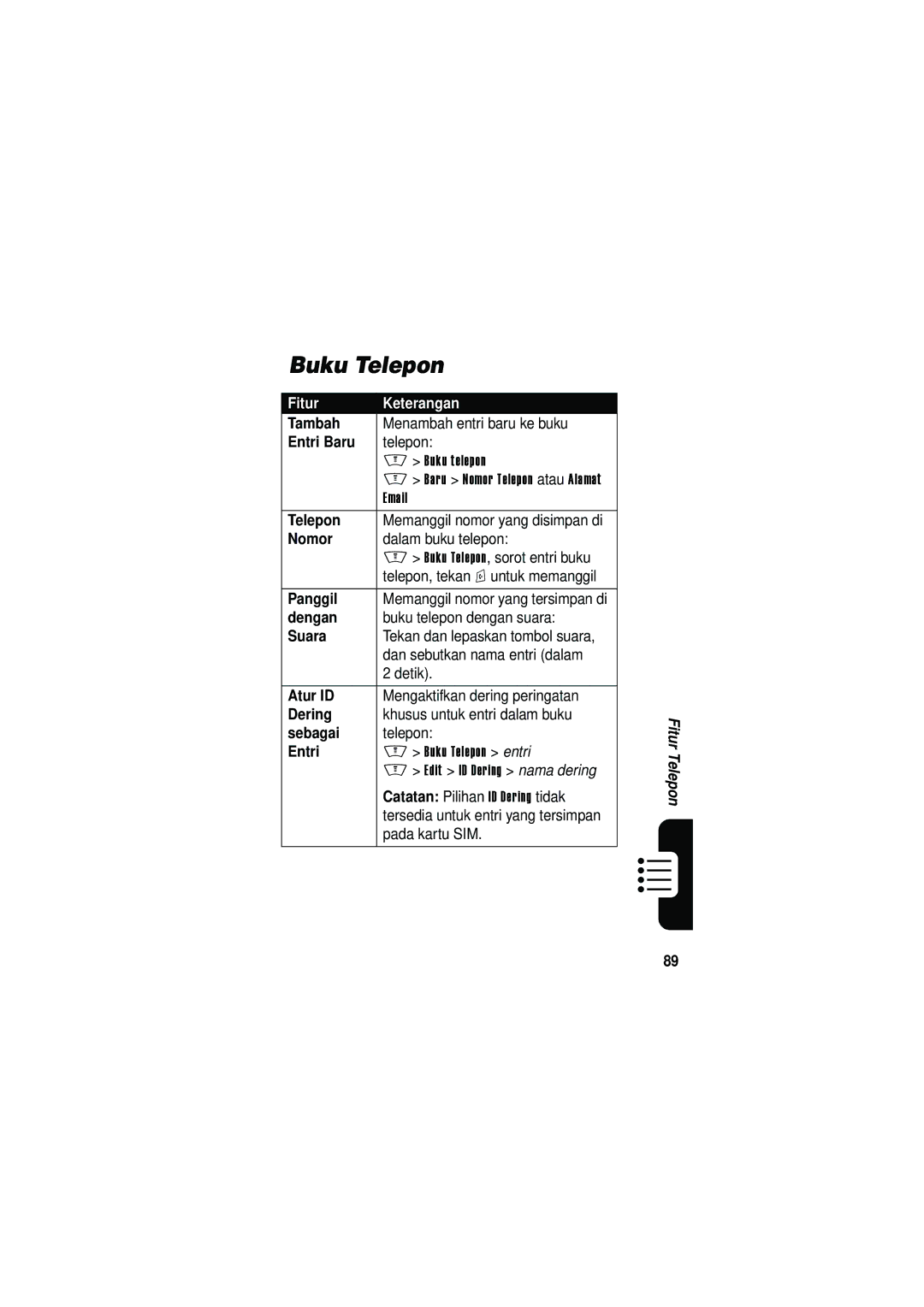 Motorola V535 manual Buku Telepon 