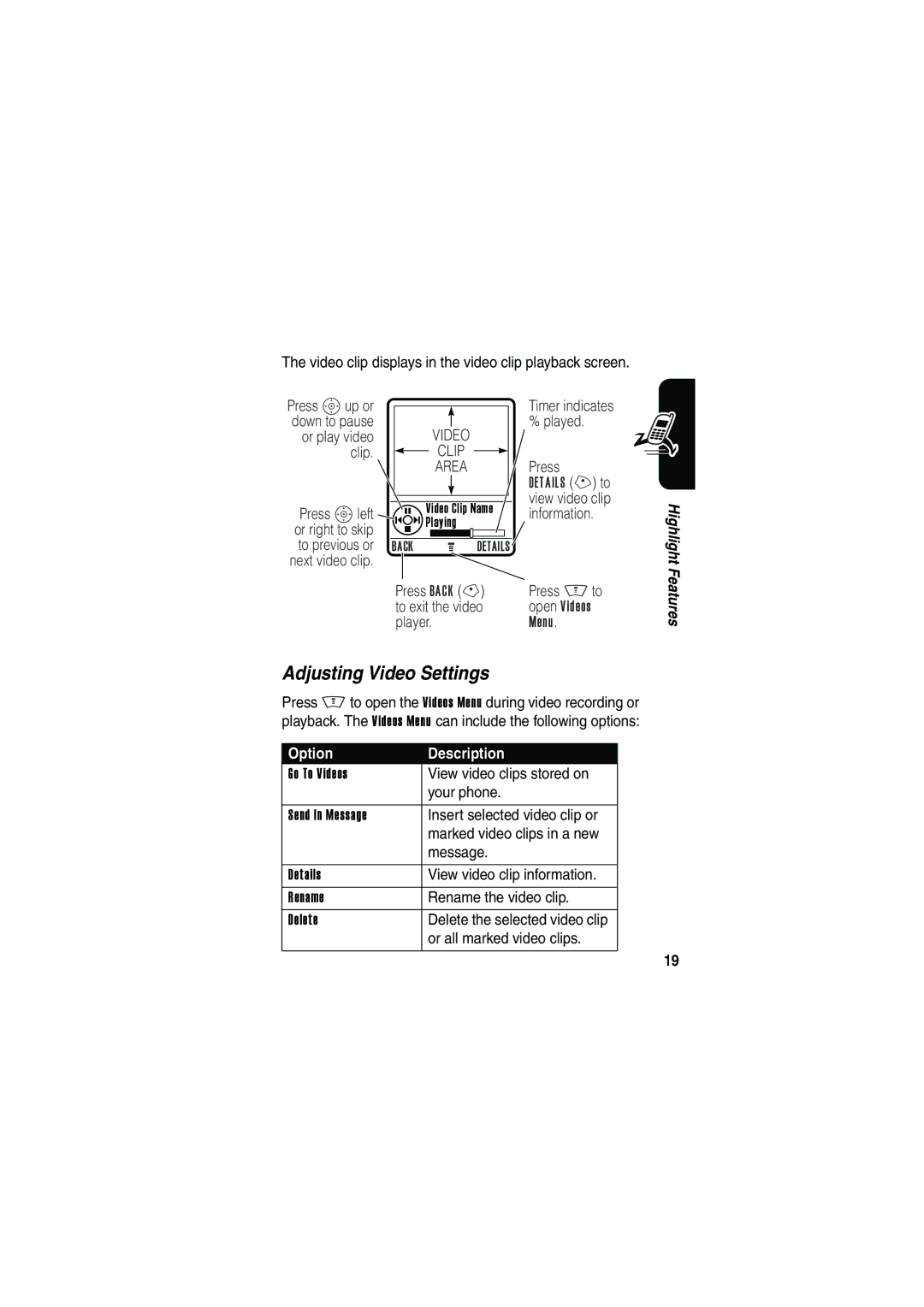 Motorola V535 manual Adjusting Video Settings 