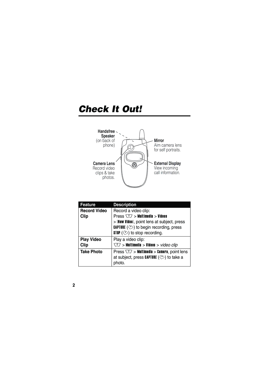 Motorola V535 manual Check It Out 