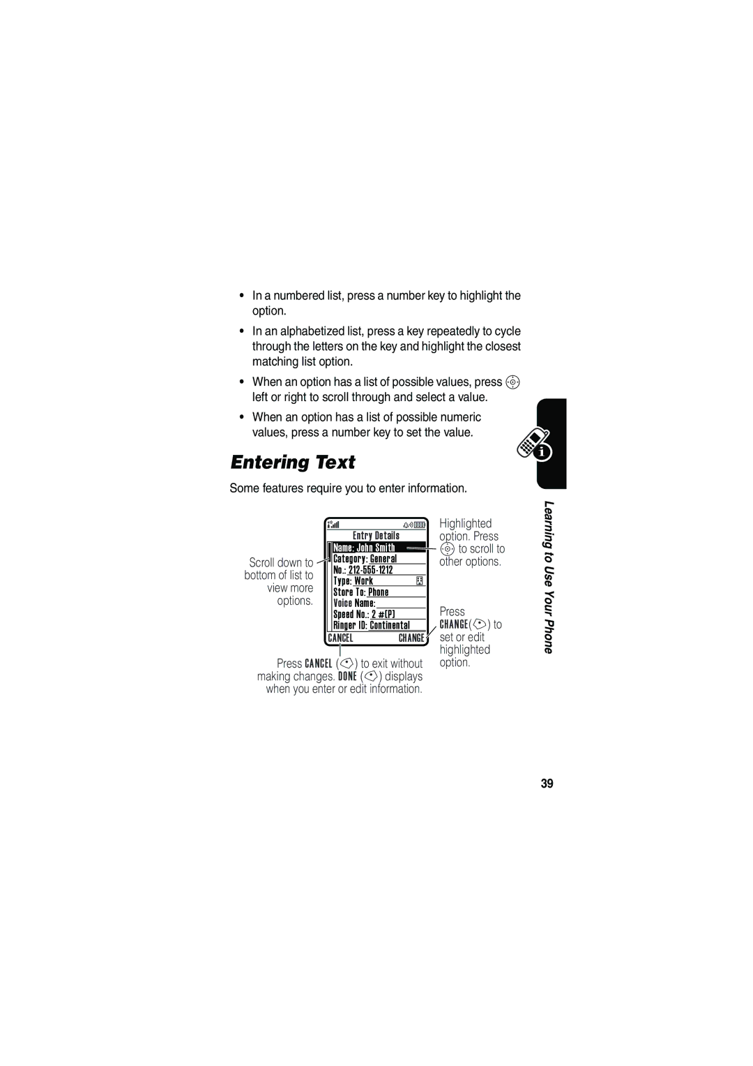 Motorola V535 manual Entering Text 