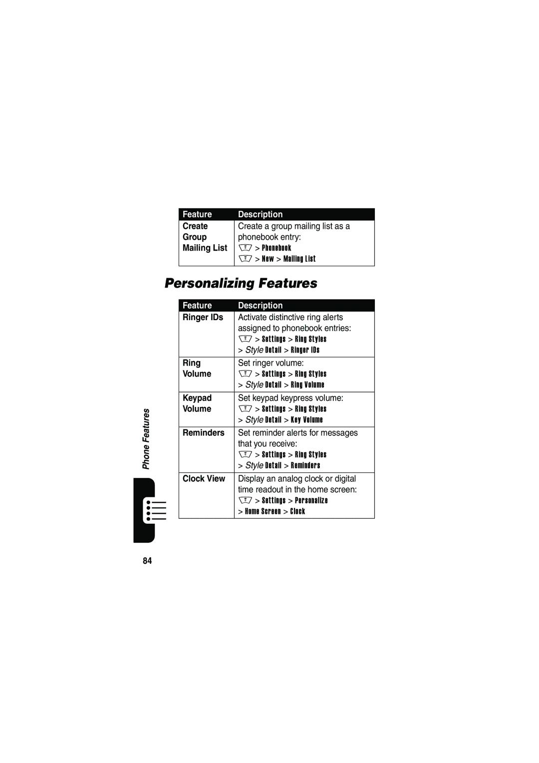 Motorola V535 manual Personalizing Features 