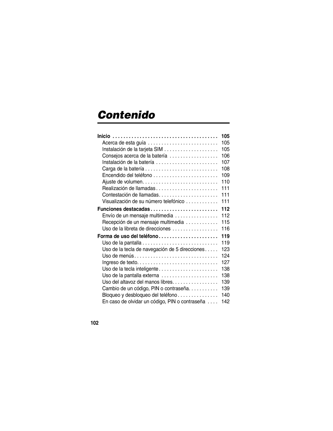 Motorola V540 manual Contenido, 102 