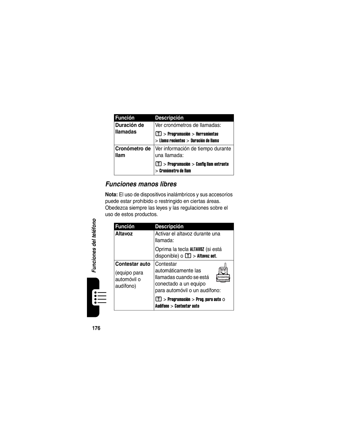 Motorola V540 manual Funciones manos libres 