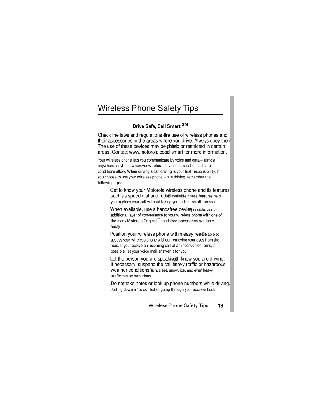 Motorola V540 manual Wireless Phone Safety Tips 