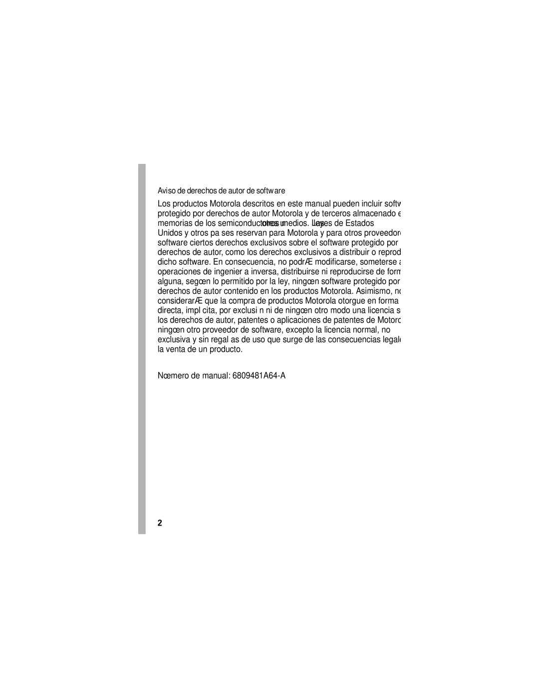 Motorola V540 manual Aviso de derechos de autor de software 