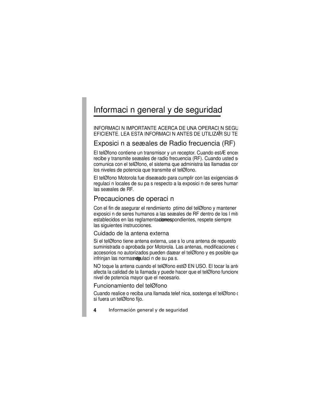 Motorola V540 manual Exposición a señales de Radio frecuencia RF, Precauciones de operación 