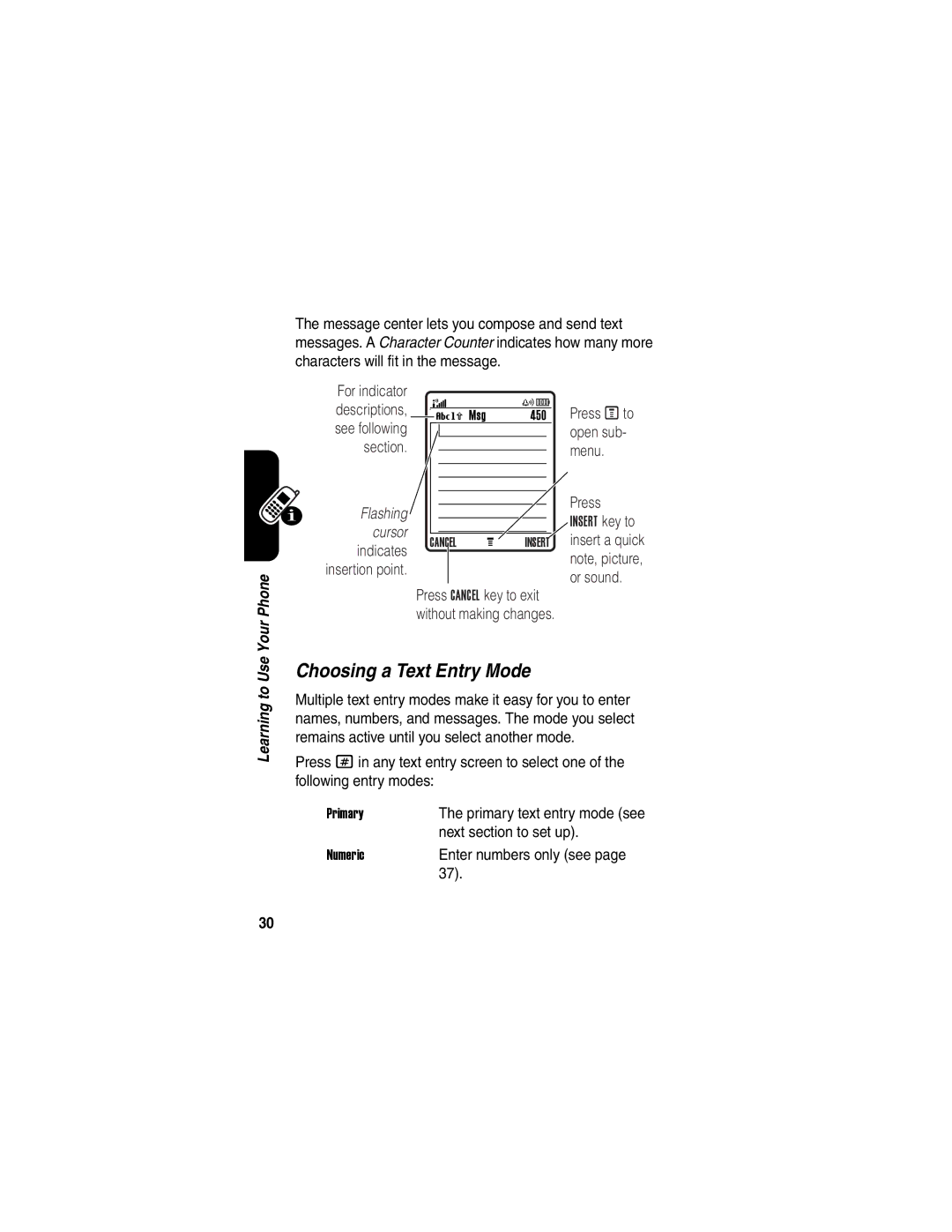 Motorola V540 manual Choosing a Text Entry Mode 