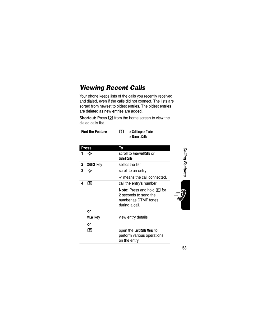 Motorola V540 manual Viewing Recent Calls 