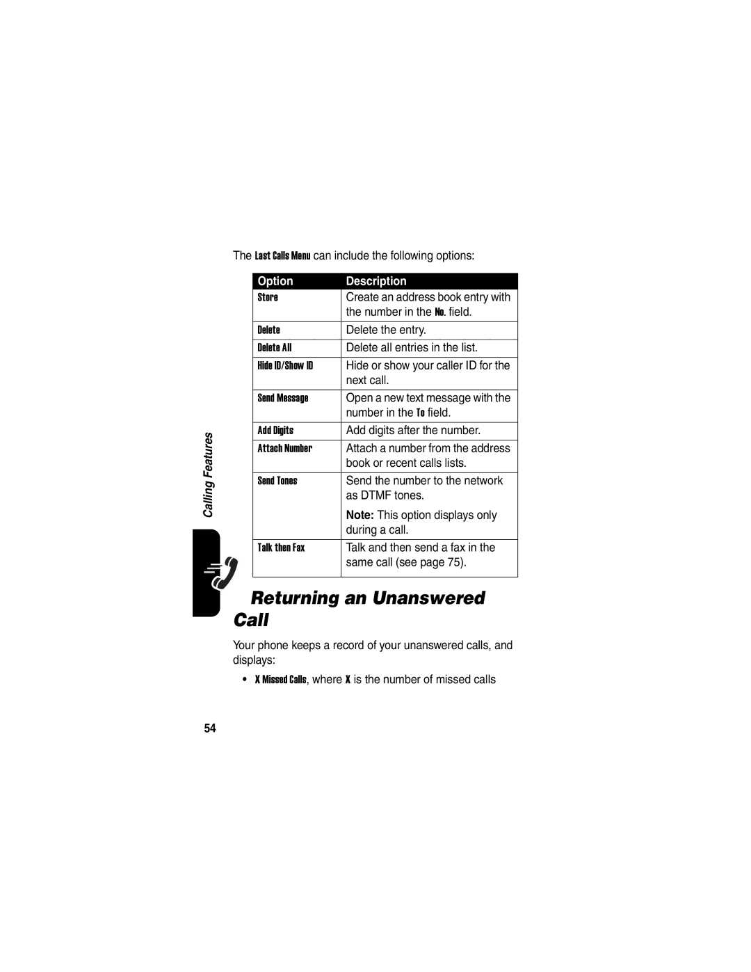 Motorola V540 manual Returning an Unanswered Call 