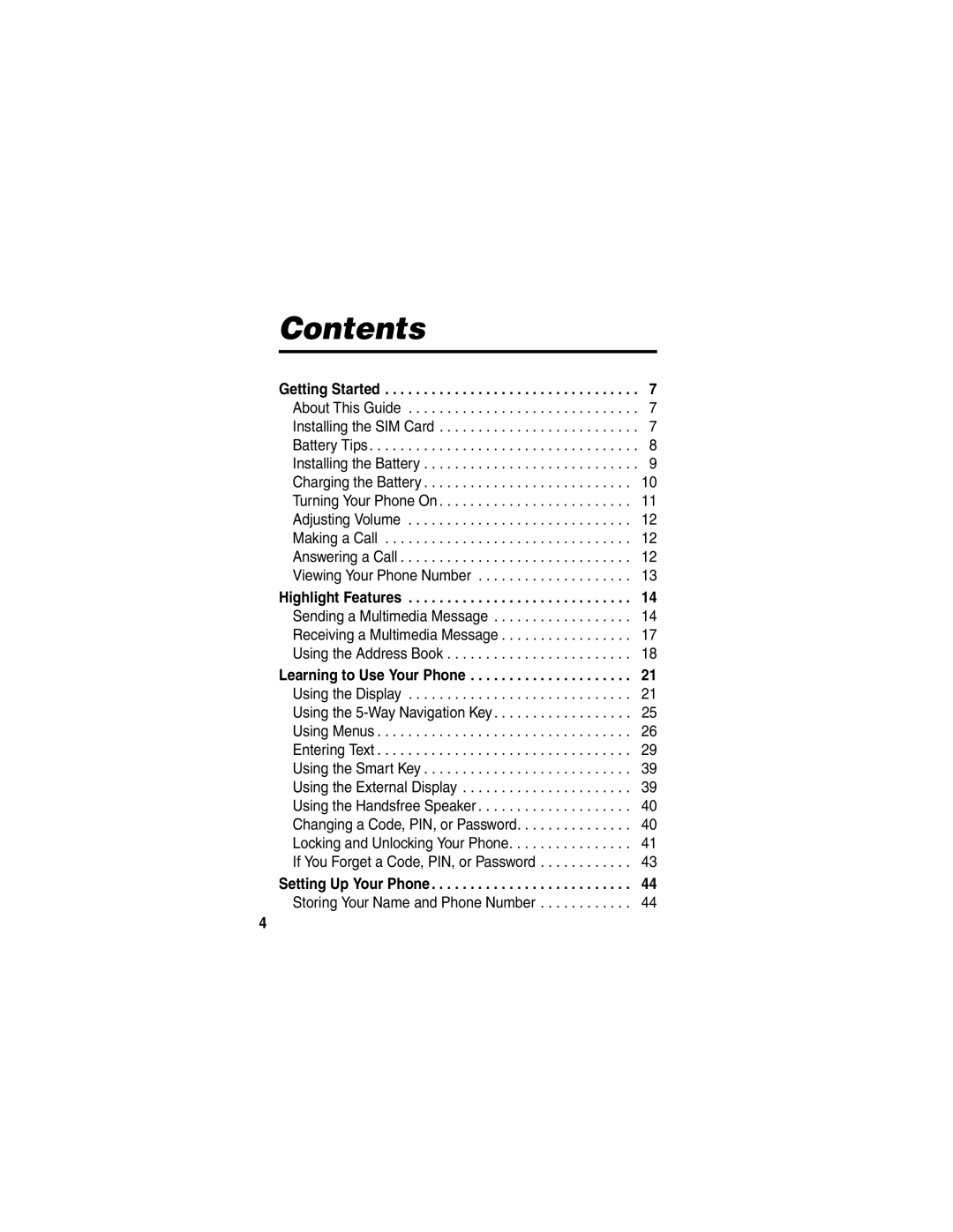 Motorola V540 manual Contents 