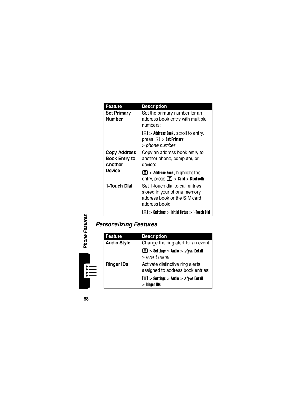 Motorola V540 manual Personalizing Features 