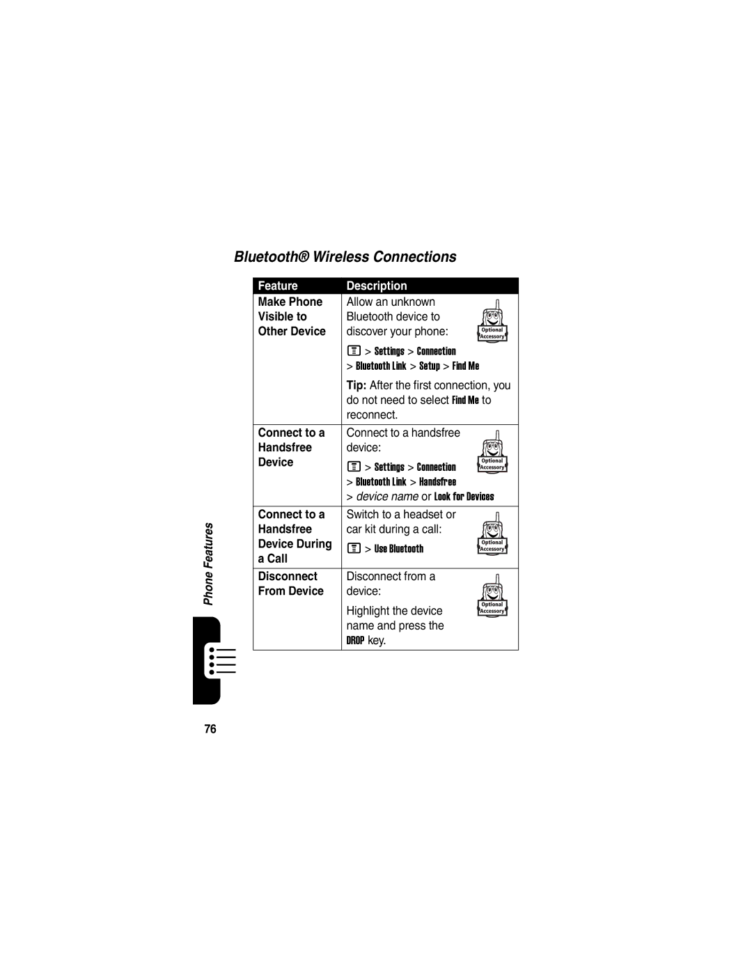 Motorola V540 manual Bluetooth Wireless Connections 