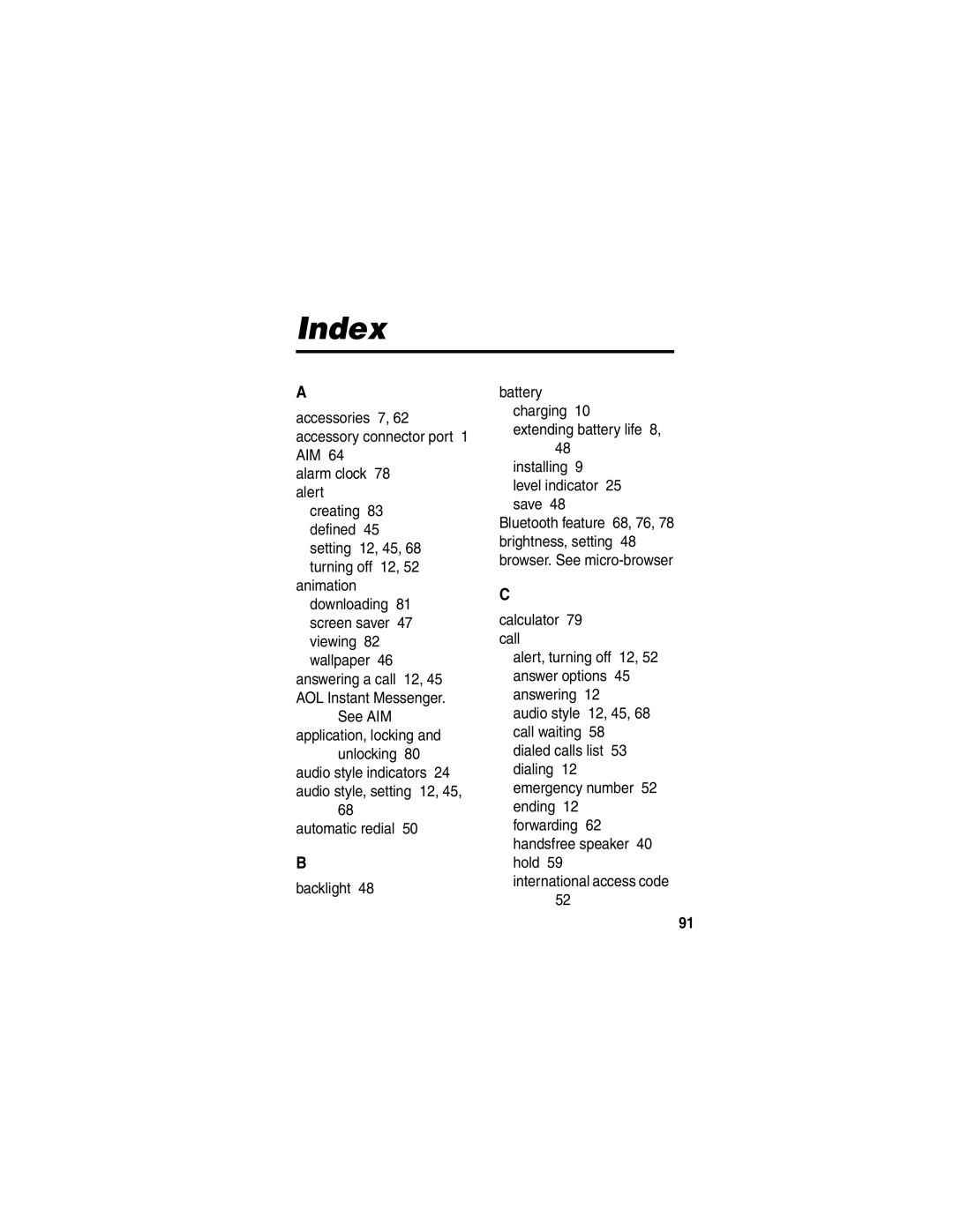 Motorola V540 manual Index 