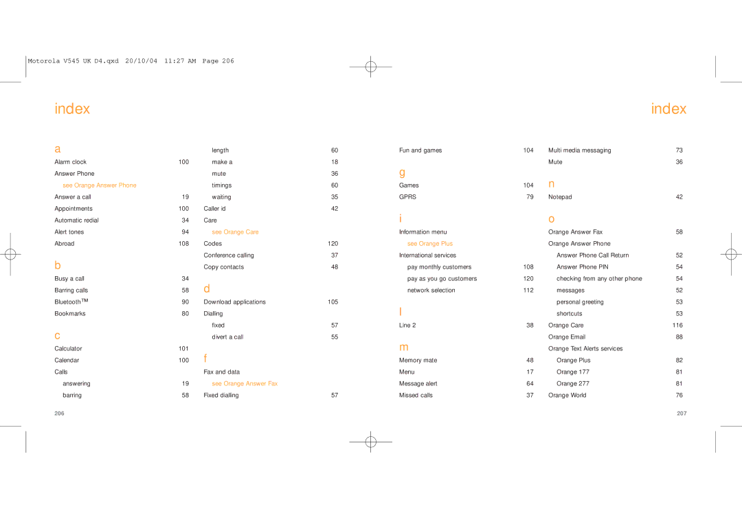 Motorola V545 manual Index, Gprs 