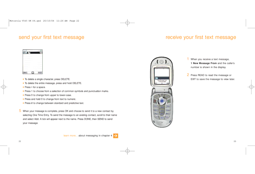 Motorola V545 manual Receive your first text message 