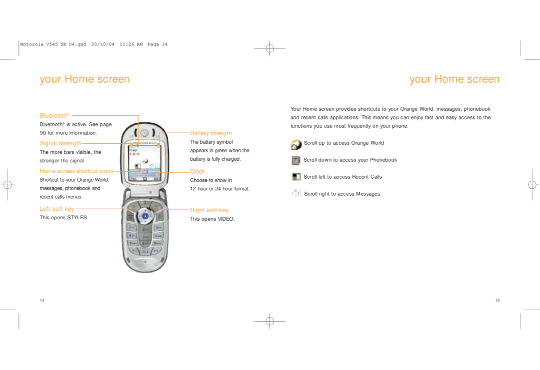 Motorola V545 manual Your Home screen 