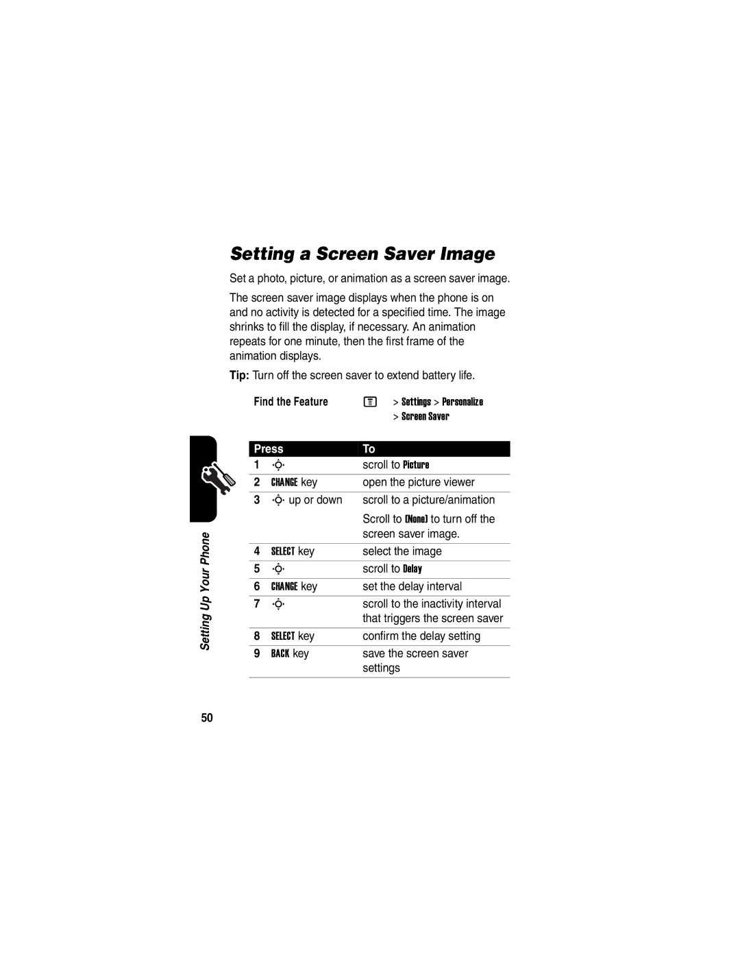 Motorola V551 manual Setting a Screen Saver Image 