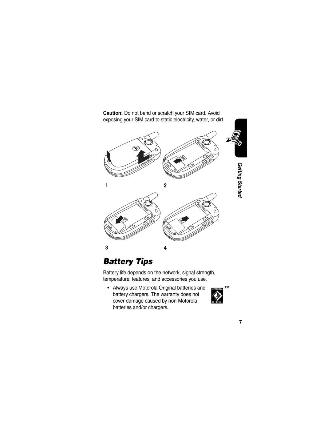 Motorola V551SLVATT manual Battery Tips 