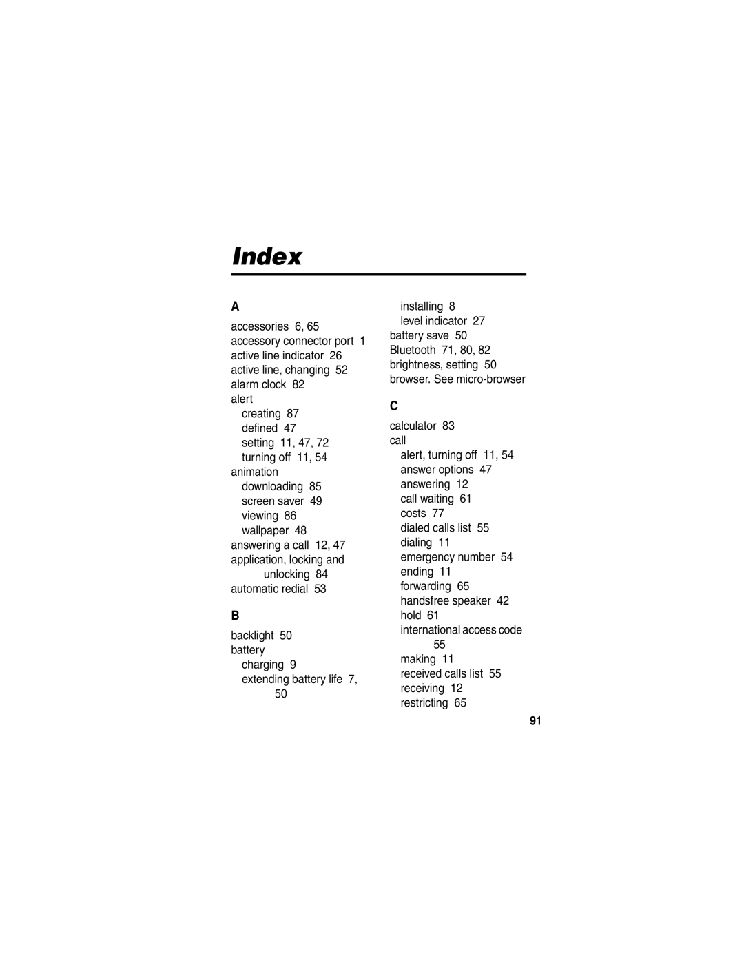 Motorola V551SLVATT manual Index 