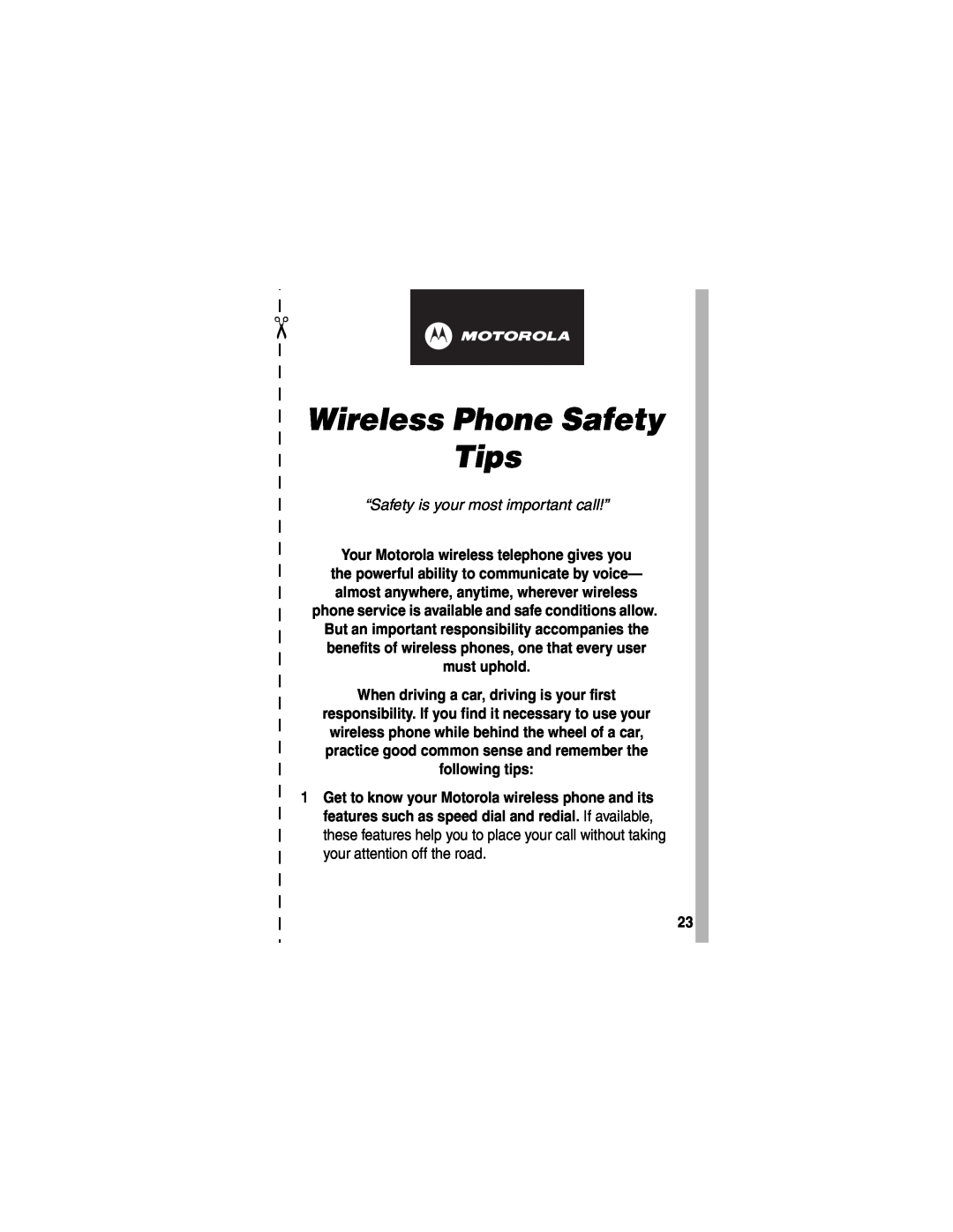 Motorola V551SLVATT manual Wireless Phone Safety Tips, “Safety is your most important call!” 