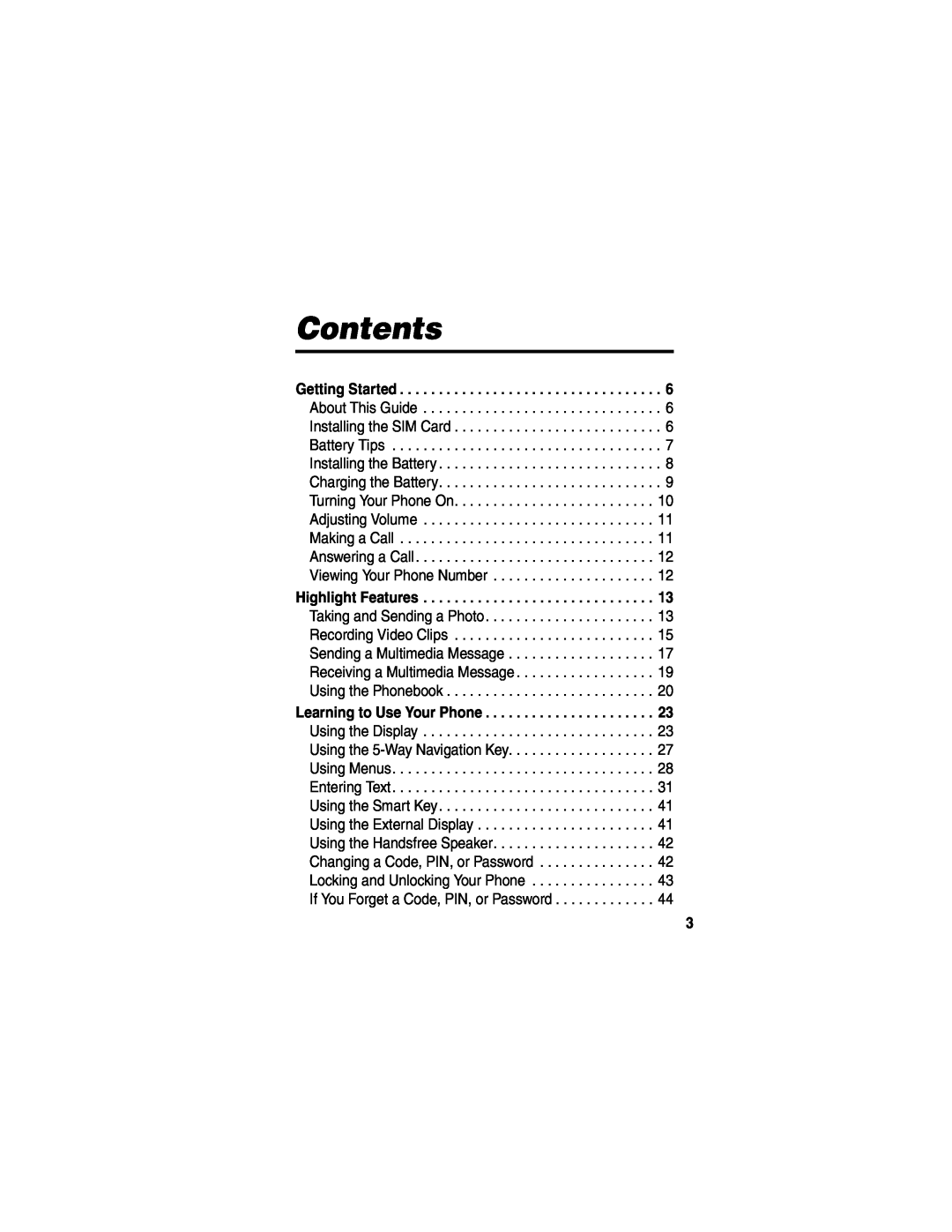 Motorola V551SLVATT manual Contents 
