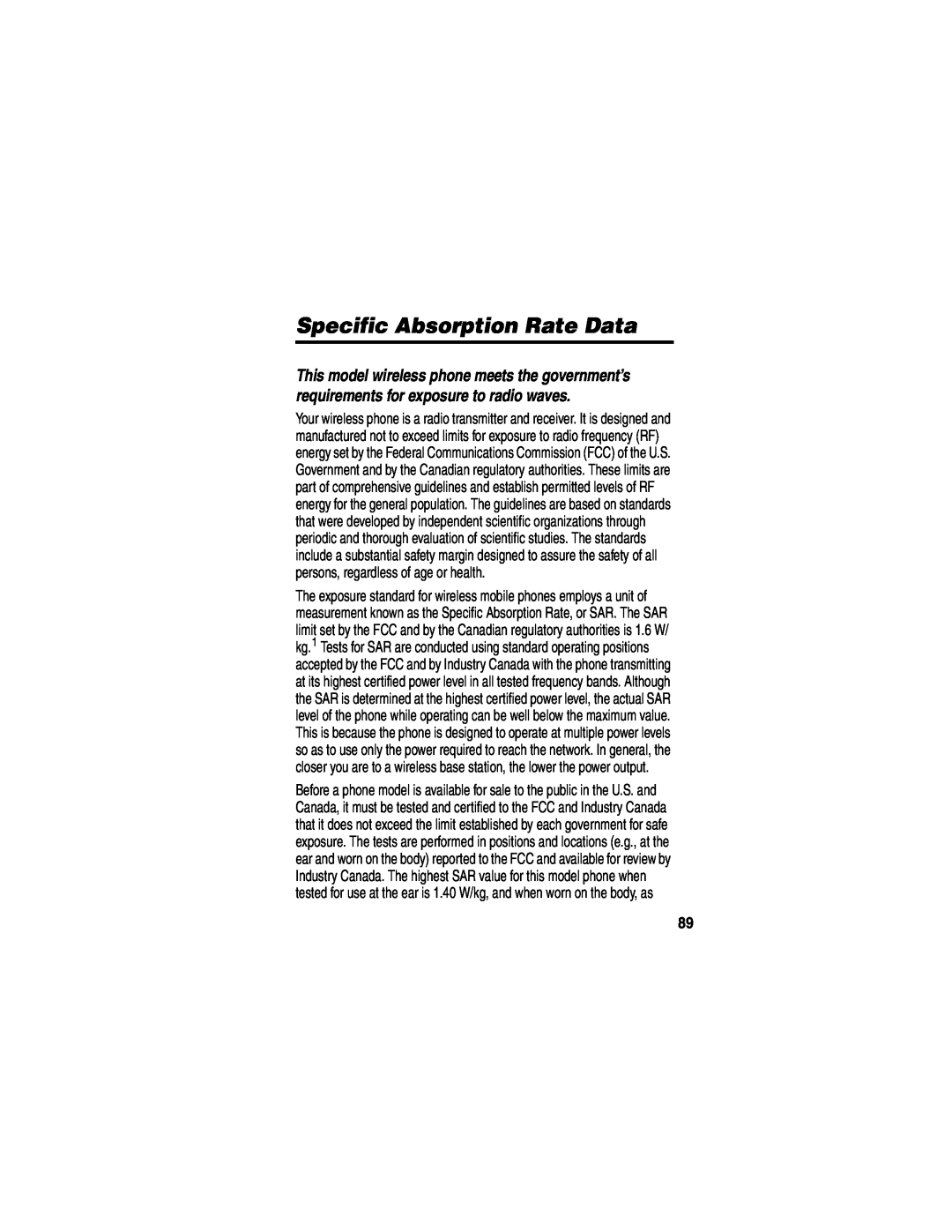 Motorola V551SLVATT manual Specific Absorption Rate Data 