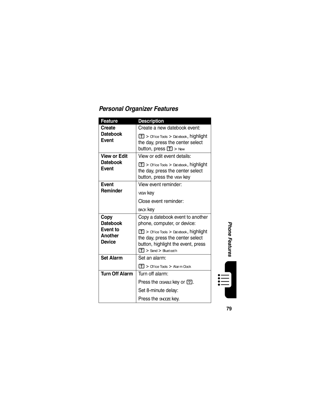 Motorola V555 manual Personal Organizer Features 