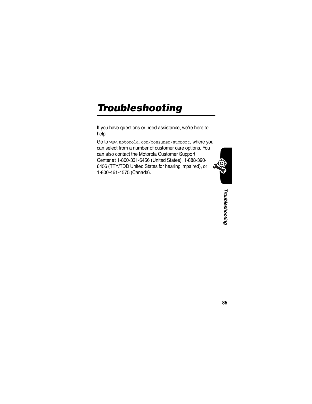 Motorola V555 manual Troubleshooting, If you have questions or need assistance, were here to help 