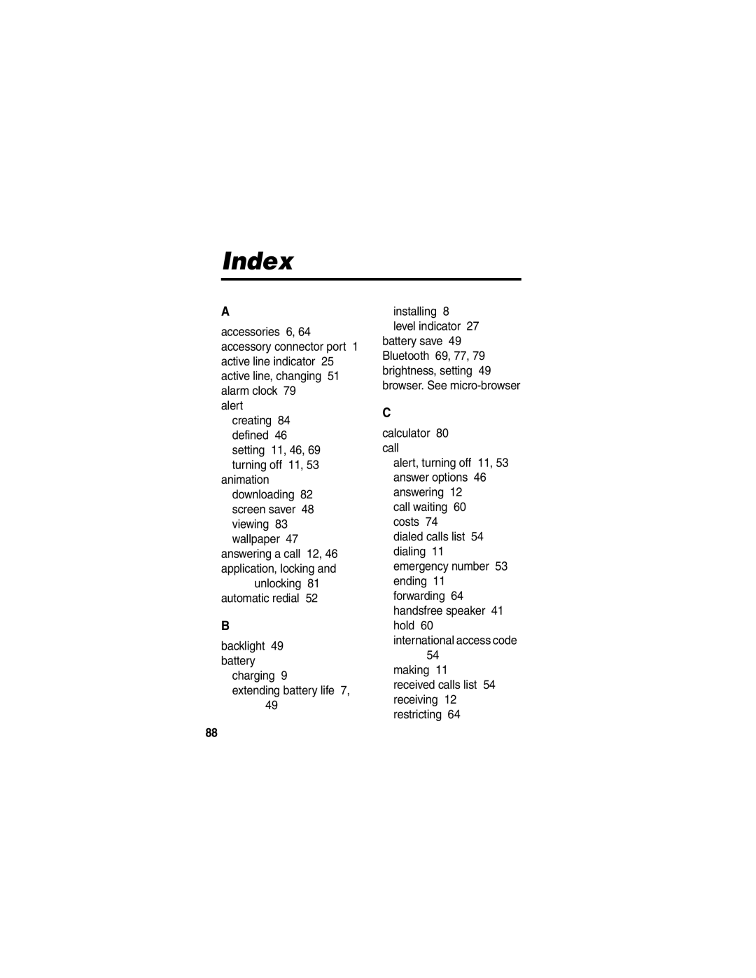 Motorola V555 manual Index 