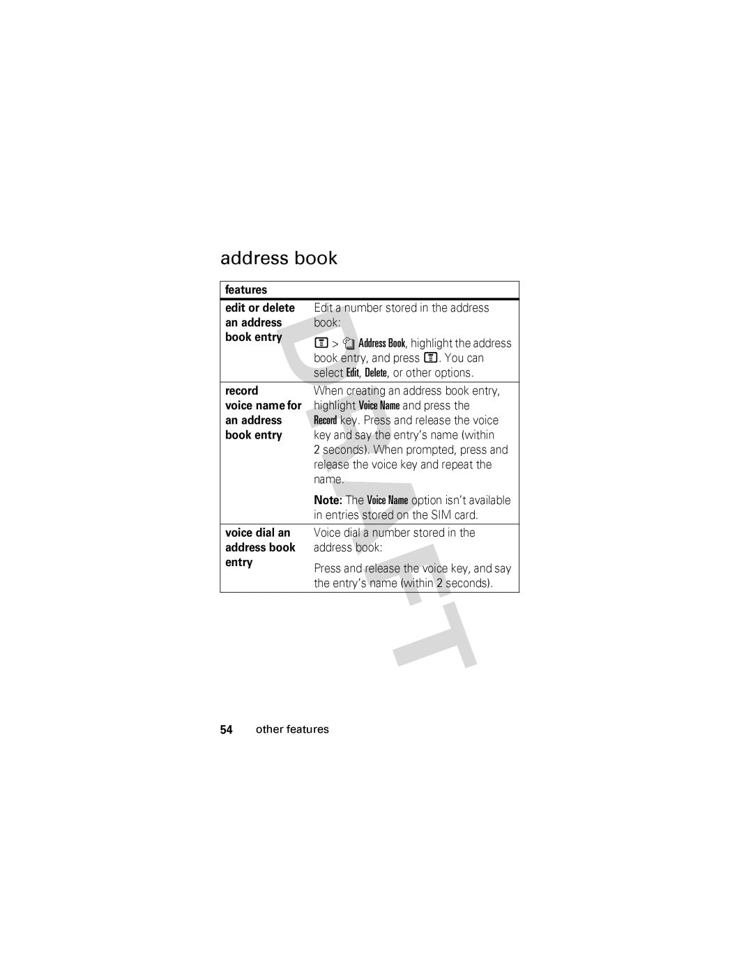 Motorola V557 manual Address book 