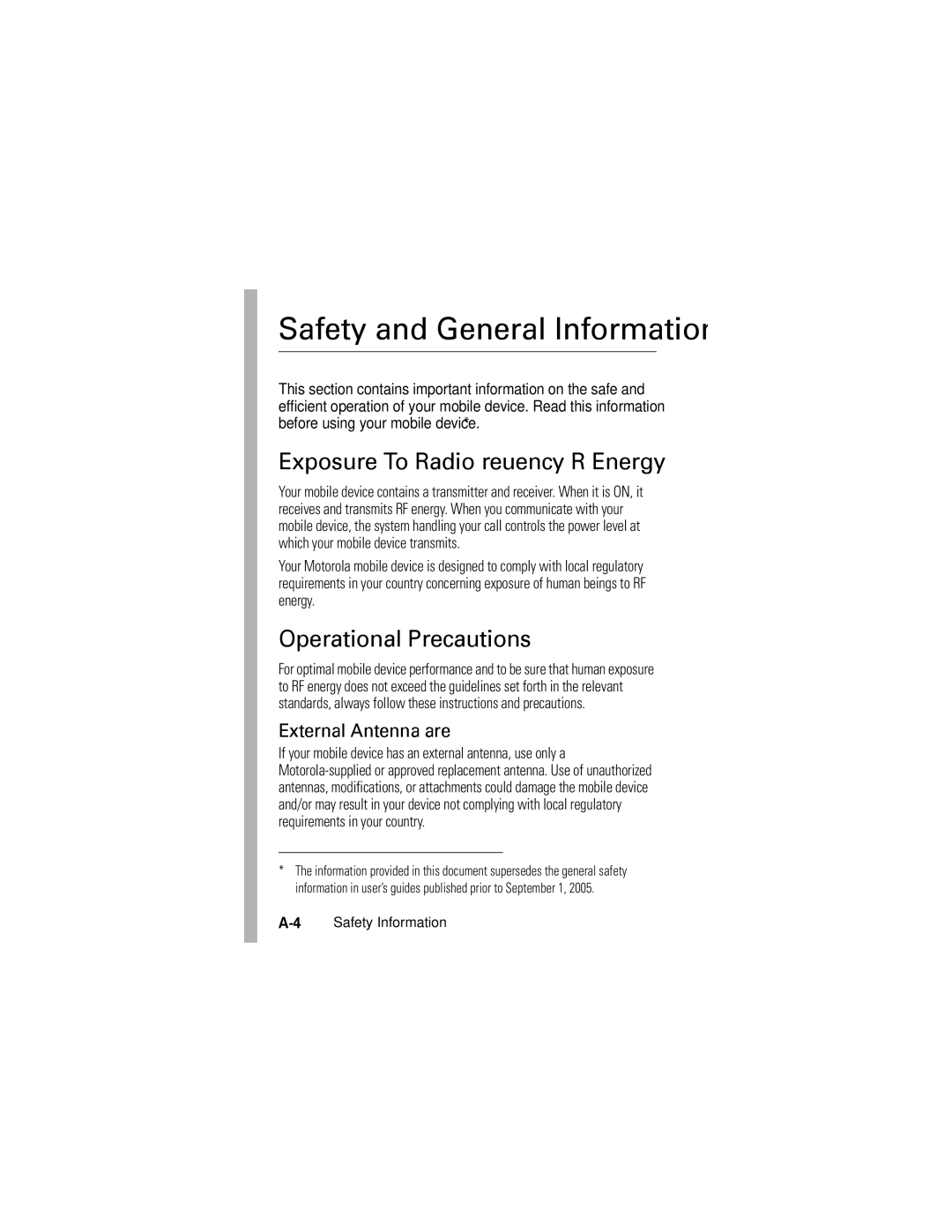 Motorola V557 manual Safety and General Information, Operational Precautions 