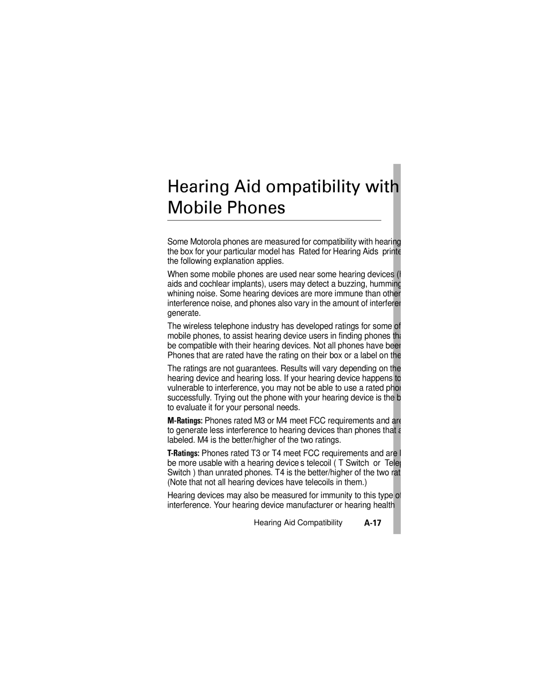 Motorola V557 manual Hearing Aid Compatibility with Mobile Phones 