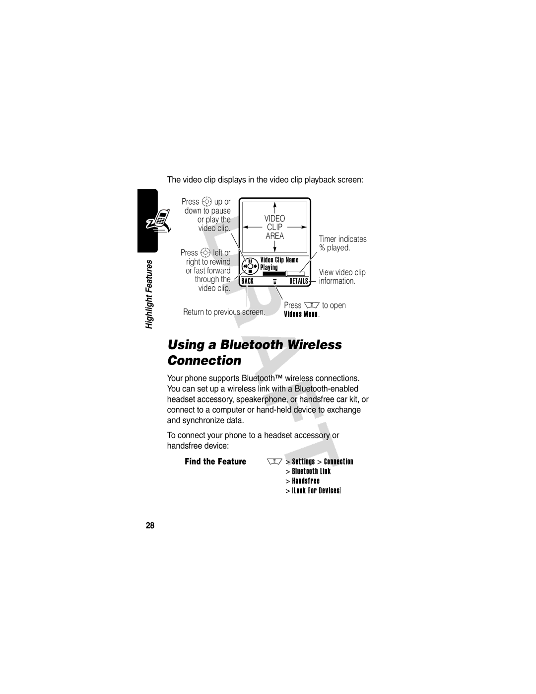 Motorola V600 GSM R3.6 manual Using a Bluetooth Wireless Connection 