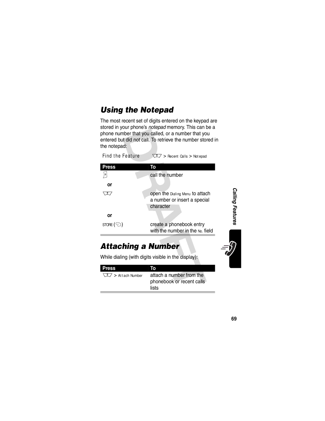 Motorola V600 GSM R3.6 manual Using the Notepad, Attaching a Number 