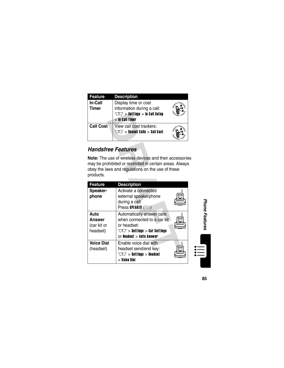 Motorola V600 GSM R3.6 manual Handsfree Features 