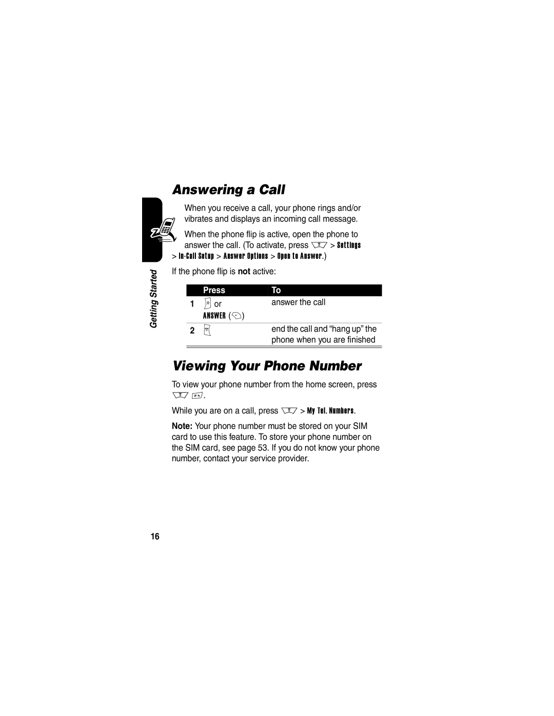 Motorola V600 manual Answering a Call, Viewing Your Phone Number, Nor Answer the call 