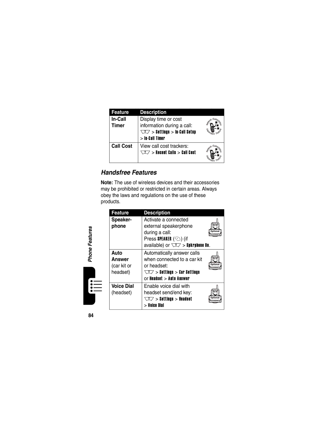 Motorola V600 manual Handsfree Features 