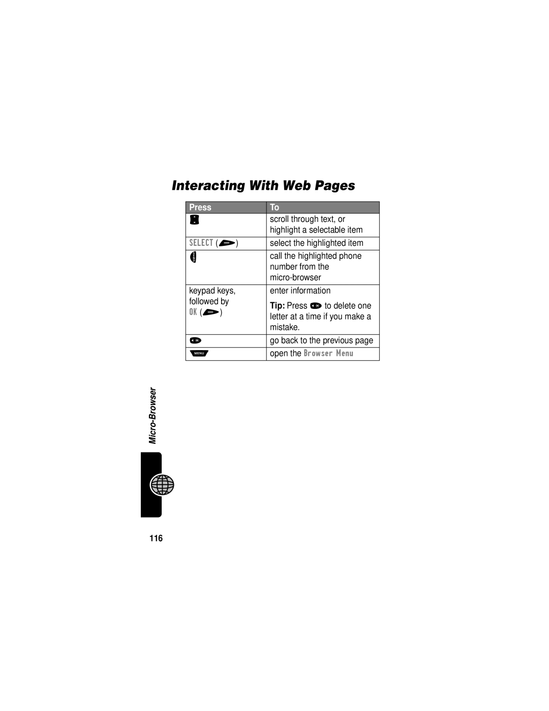 Motorola V60i manual Interacting With Web Pages, 116 