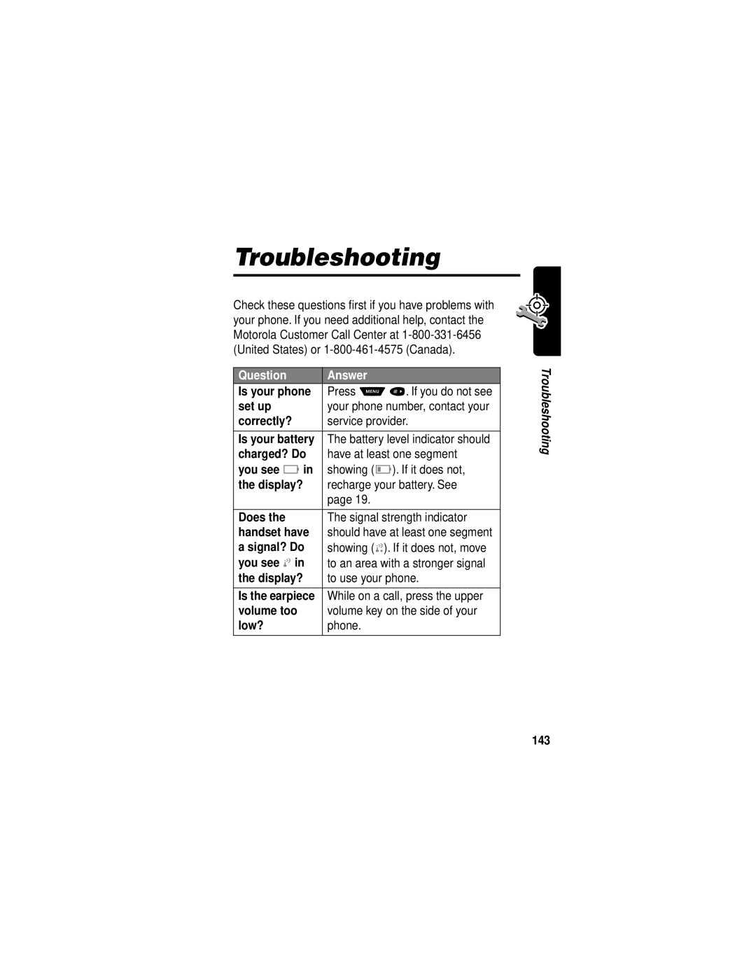 Motorola V60i manual Troubleshooting, Question Answer, Is your phone Press M#. If you do not see Set up 