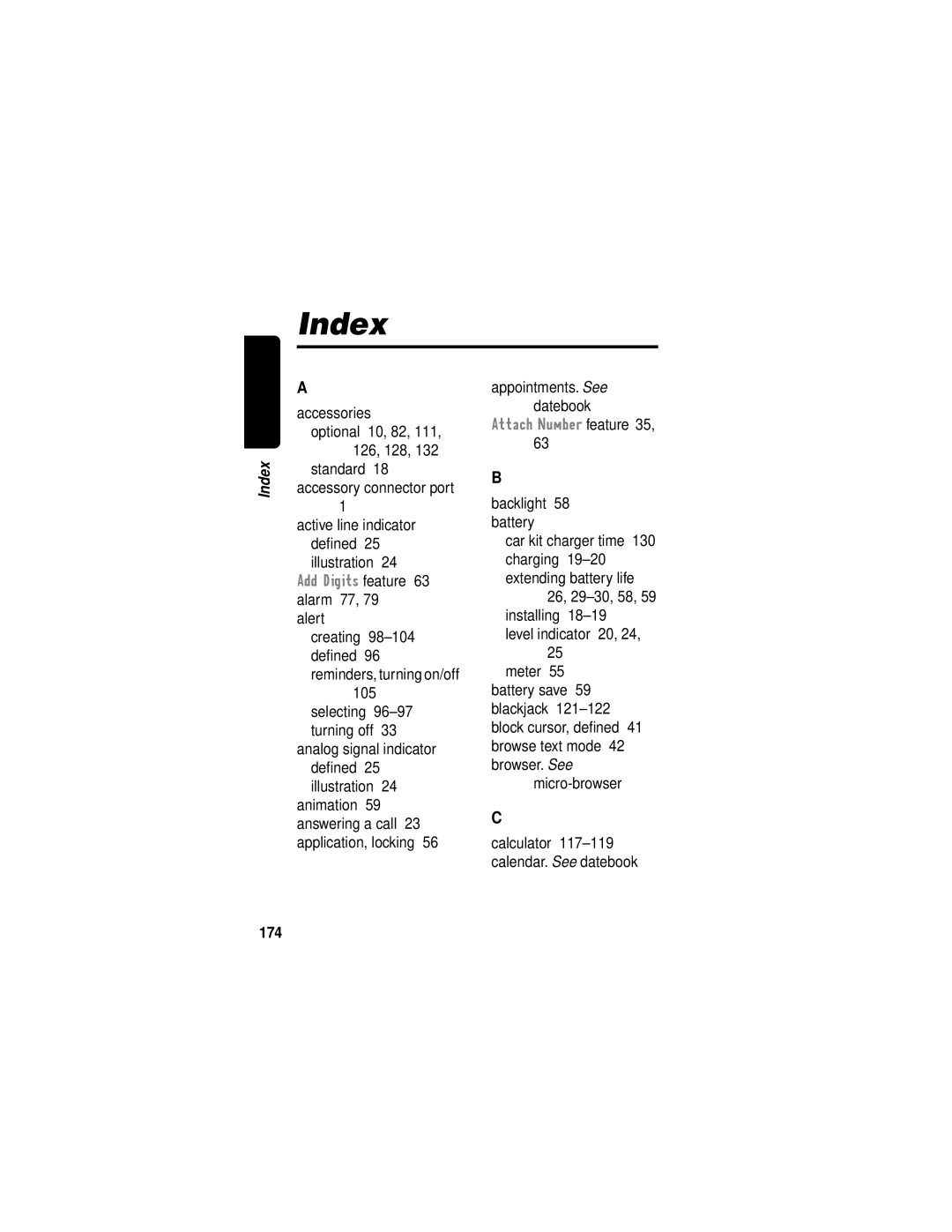 Motorola V60i manual Index, 174 