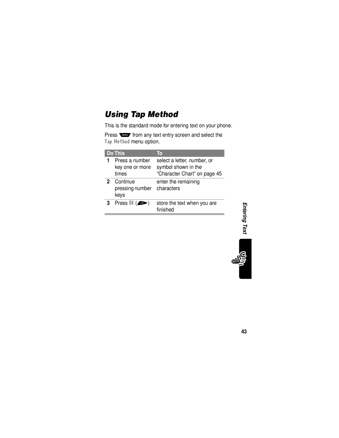 Motorola V60i manual Using Tap Method, Do This 