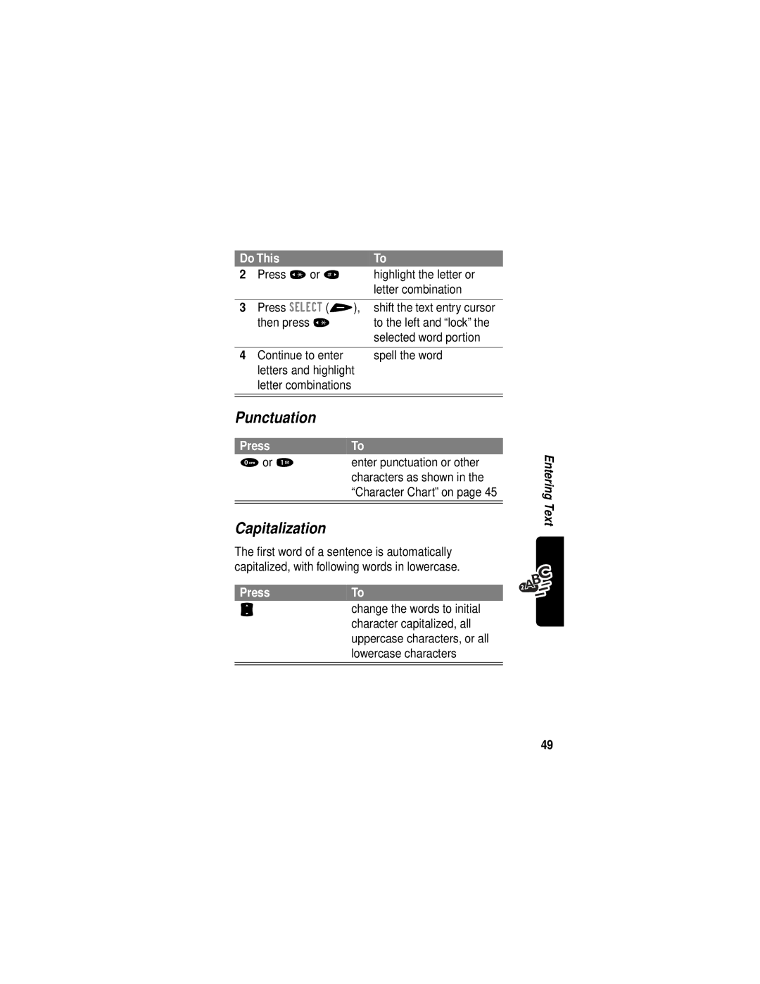 Motorola V60i manual Punctuation, Capitalization 